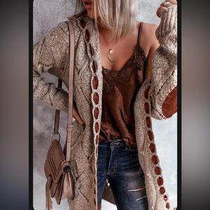 Knit Cardigan with Shoulder Patches